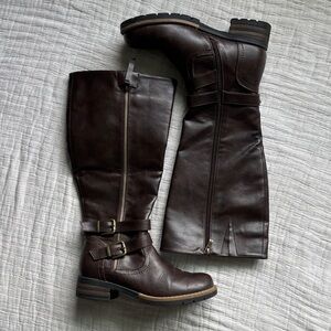 Brown Knee-High Faux Leather Boots